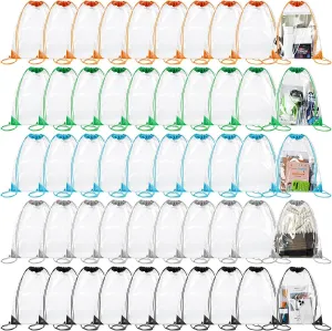 Abbylike 50 Pcs 17 x 13 Inch Clear Drawstring Tote Bags PVC Sporting String Bulk Stadium Waterproof Clear Backpack for Gym(Drawstring Bag)