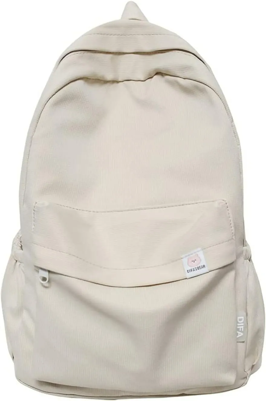 Aesthetic Backpack for Women Preppy College Backpack Classic Casual Daypack Kawaii Laptop Backpack Light Rucksack (One Size,Beige)