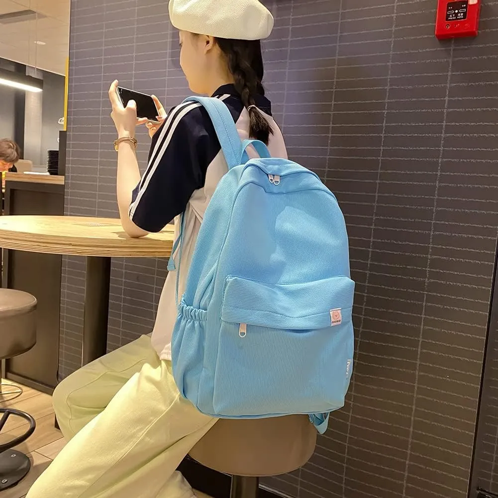 Aesthetic Backpack for Women Preppy College Backpack Classic Casual Daypack Kawaii Laptop Backpack Light Rucksack (One Size,Blue)