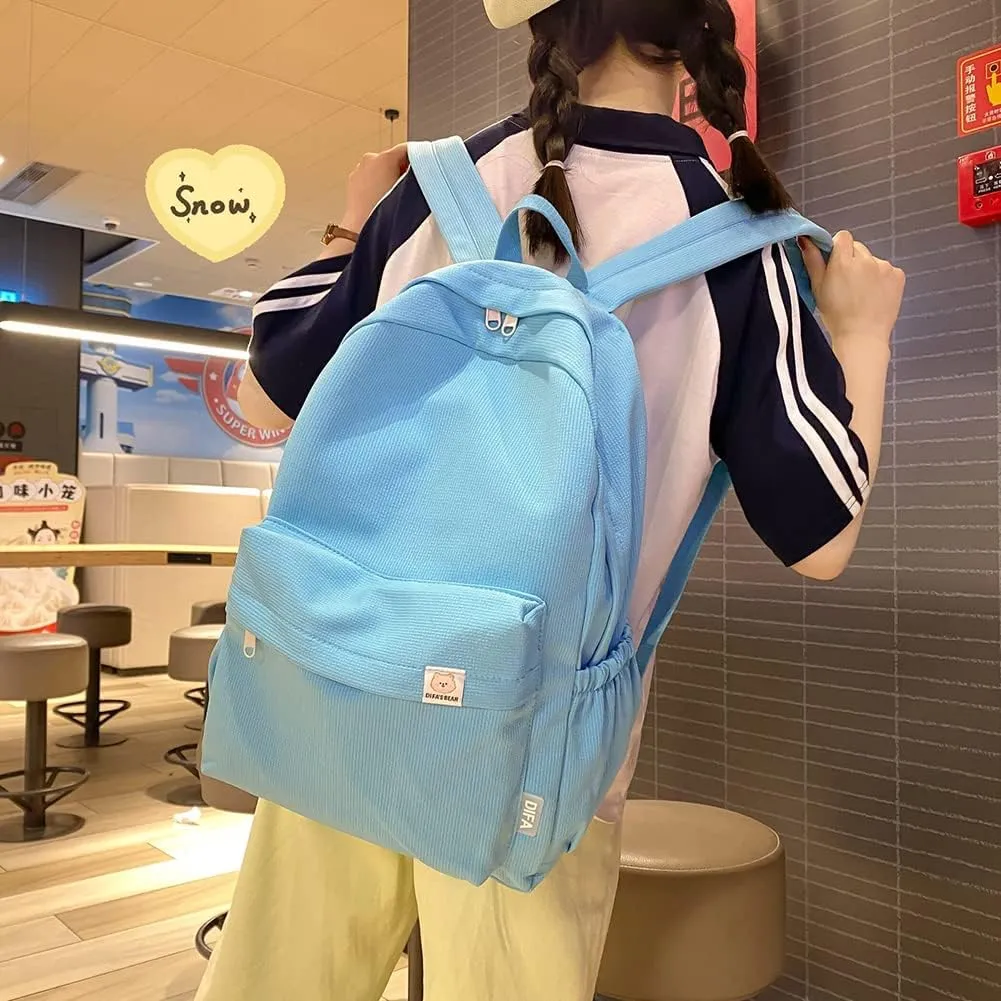 Aesthetic Backpack for Women Preppy College Backpack Classic Casual Daypack Kawaii Laptop Backpack Light Rucksack (One Size,Blue)