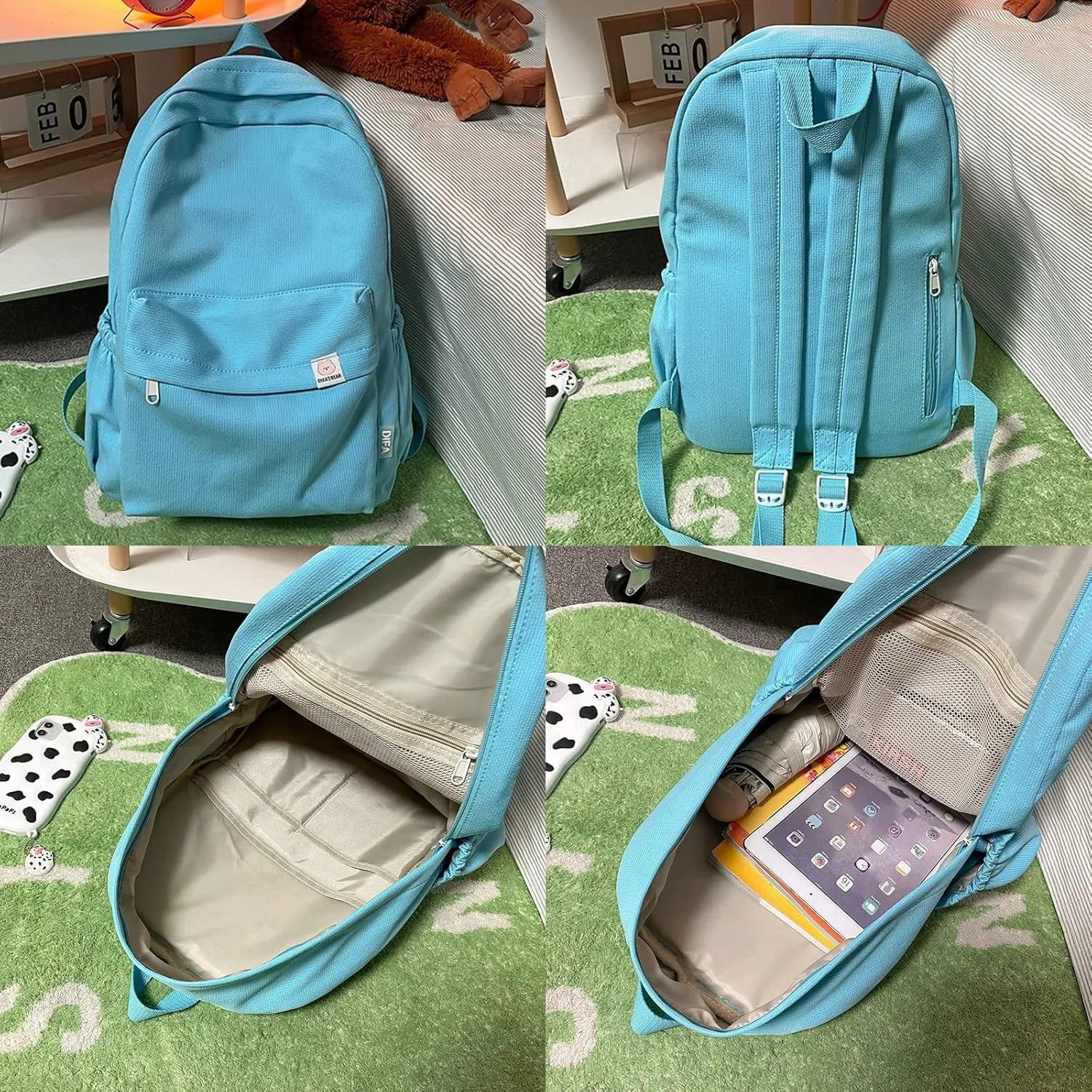 Aesthetic Backpack for Women Preppy College Backpack Classic Casual Daypack Kawaii Laptop Backpack Light Rucksack (One Size,Blue)