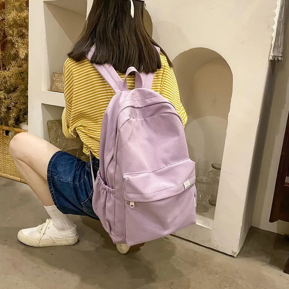 Aesthetic Backpack for Women Preppy College Backpack Classic Casual Daypack Kawaii Laptop Backpack Light Rucksack (One Size,Purple)