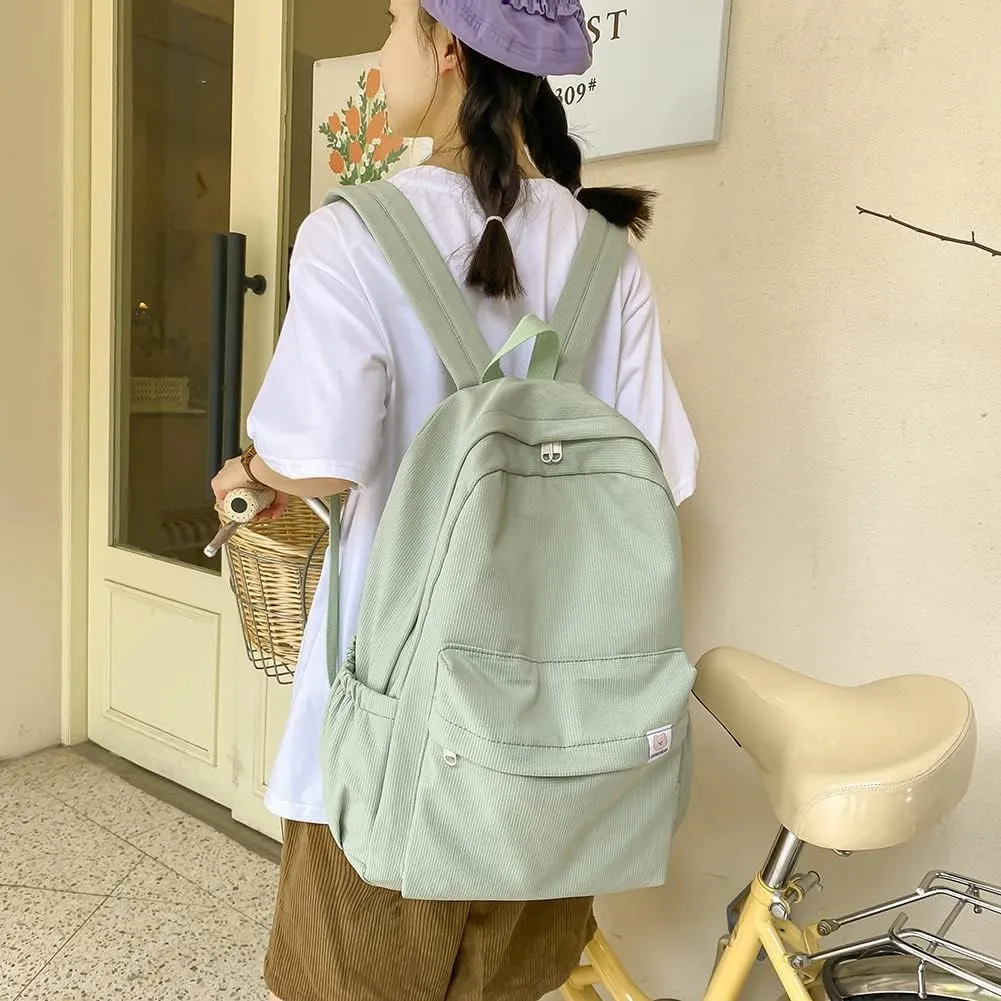 Aesthetic Backpack for Women Preppy College Backpack Classic Casual Daypack Kawaii Laptop Backpack Light Rucksack (One Size,Sage Green)