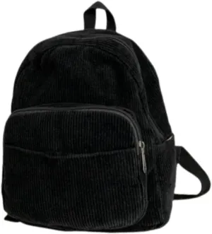 Aesthetic Backpack Mini Classic Corduroy College Backpack for Women Cute Retro Grunge Backpack Casual Daypack (One Size,Black)