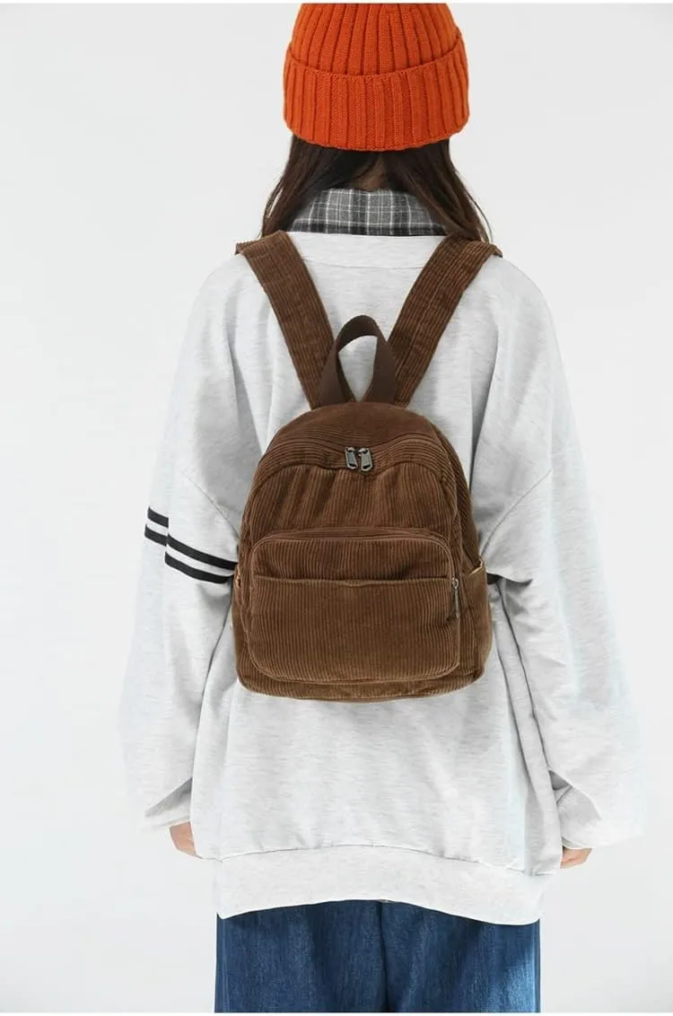 Aesthetic Backpack Mini Classic Corduroy College Backpack for Women Cute Retro Grunge Backpack Casual Daypack (One Size,Red)