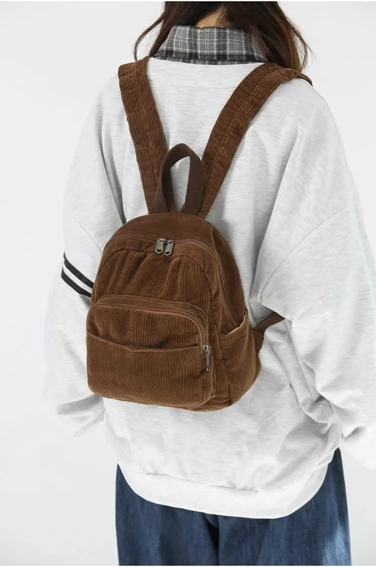 Aesthetic Backpack Mini Classic Corduroy College Backpack for Women Cute Retro Grunge Backpack Casual Daypack (One Size,Red)