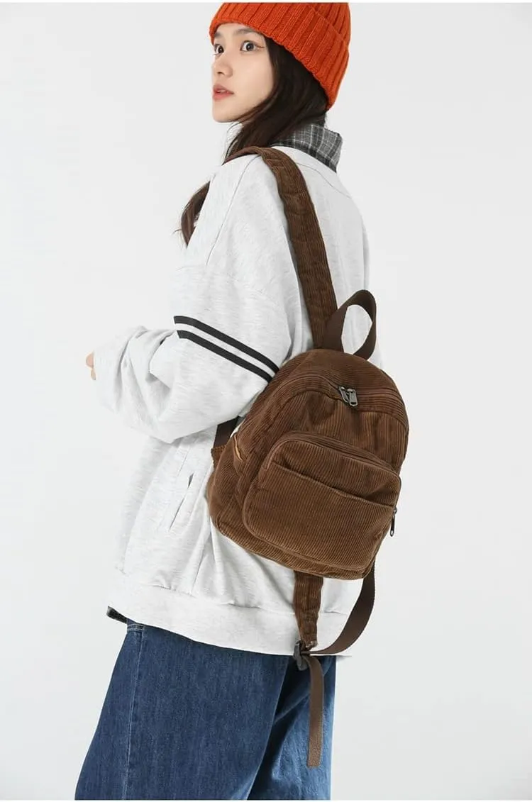 Aesthetic Backpack Mini Classic Corduroy College Backpack for Women Cute Retro Grunge Backpack Casual Daypack (One Size,Red)