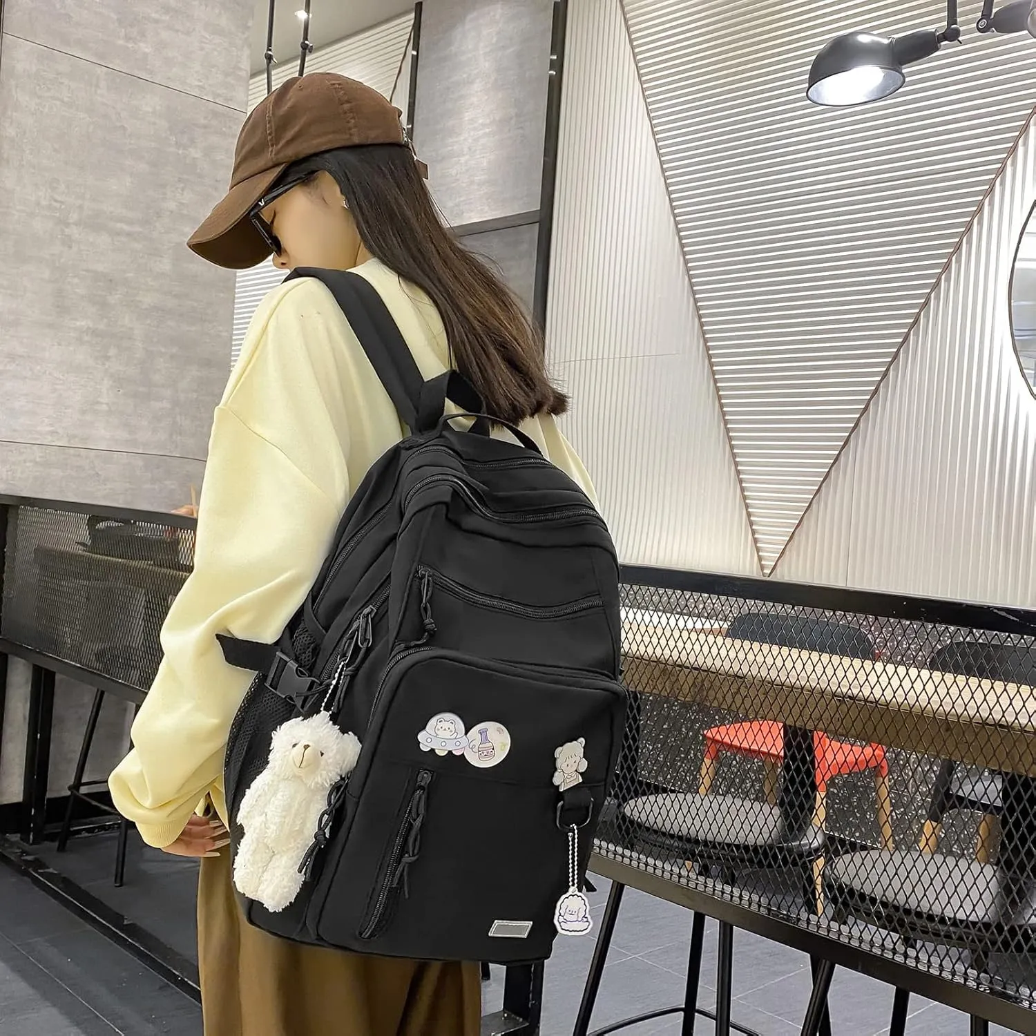 Aesthetic College Backpack with Pins and Plushies Kawaii Laptop Backpack Preppy Daypack Cute Travel Bag Book Bag (Blue,One Size)
