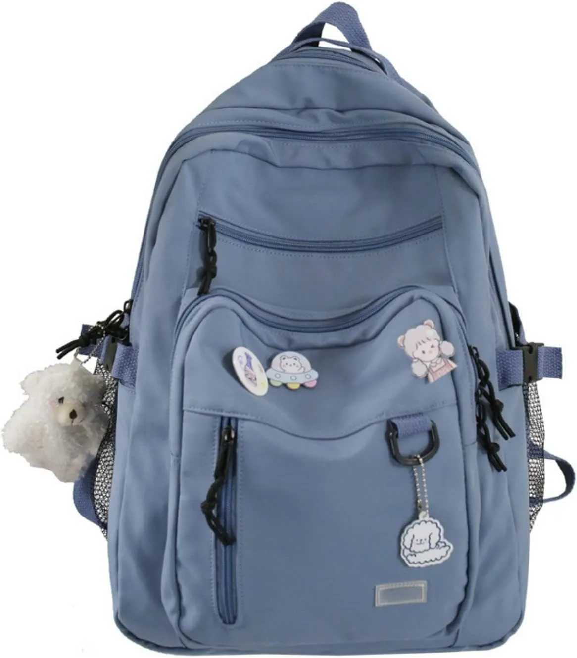 Aesthetic College Backpack with Pins and Plushies Kawaii Laptop Backpack Preppy Daypack Cute Travel Bag Book Bag (Blue,One Size)