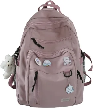 Aesthetic College Backpack with Pins and Plushies Kawaii Laptop Backpack Preppy Daypack Cute Travel Bag Book Bag (Pink,One Size)