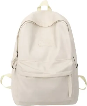 Aesthetic PU Leather Backpack Y2k Cool College Bag Fit 15.6 Inch Laptop Waterproof Alt Emo Japanese Harajuku Daypack (Off-white,One Size)