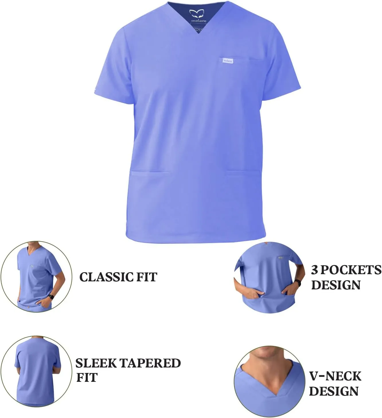 Alder Men's Scrub Top - Classic Fit, V-Neck Men Scrubs with 3 Pockets - Soft Stretch Healthcare Scrub Top - Easy Care for Men