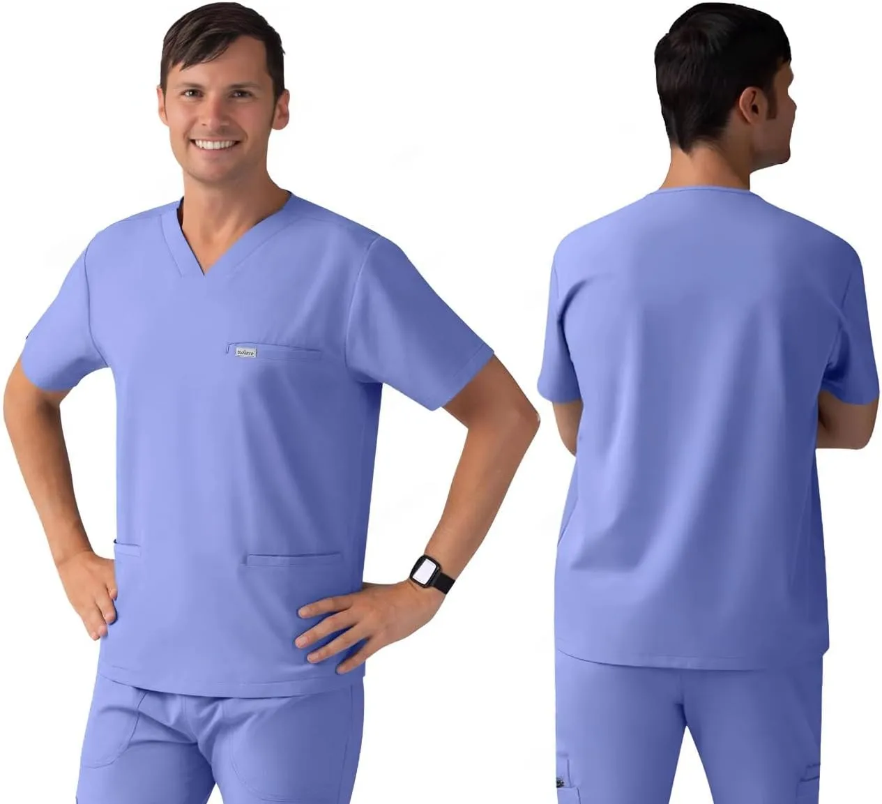 Alder Men's Scrub Top - Classic Fit, V-Neck Men Scrubs with 3 Pockets - Soft Stretch Healthcare Scrub Top - Easy Care for Men