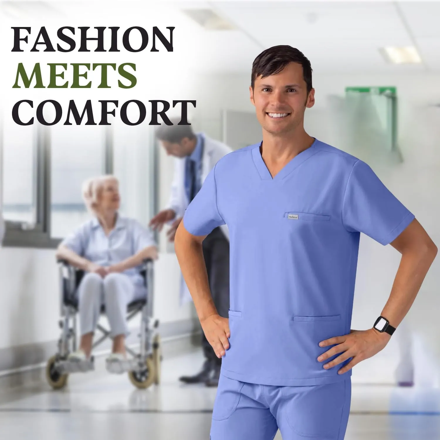 Alder Men's Scrub Top - Classic Fit, V-Neck Men Scrubs with 3 Pockets - Soft Stretch Healthcare Scrub Top - Easy Care for Men