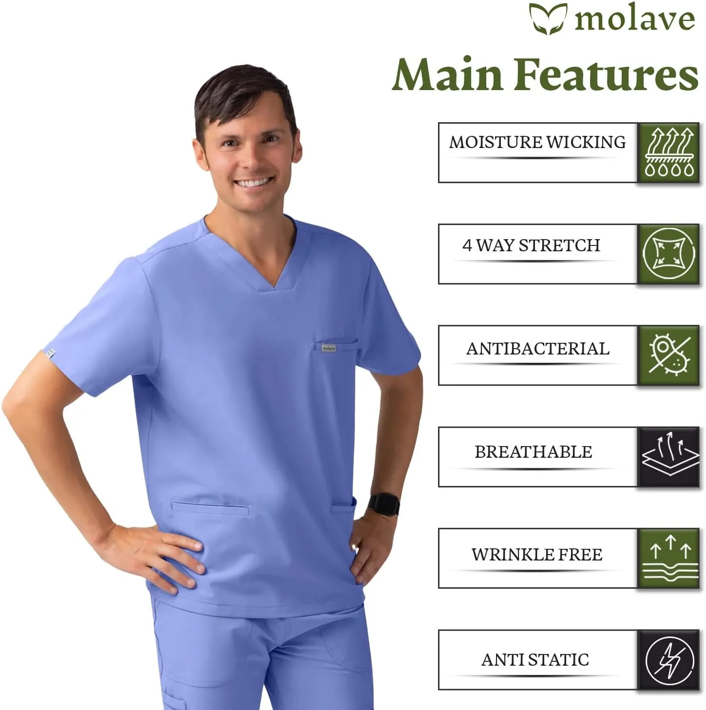 Alder Men's Scrub Top - Classic Fit, V-Neck Men Scrubs with 3 Pockets - Soft Stretch Healthcare Scrub Top - Easy Care for Men