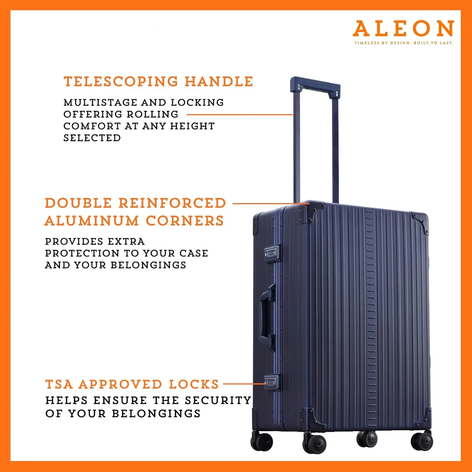 All Aluminum Lightwieght 26" Carry-On Luggage - Hardside Carry-On Suitcase, TSA Approved, Hard Shell Suitcase for Travel, Airline Approved Hard Spinner Wheels Luggage (Sapphire)
