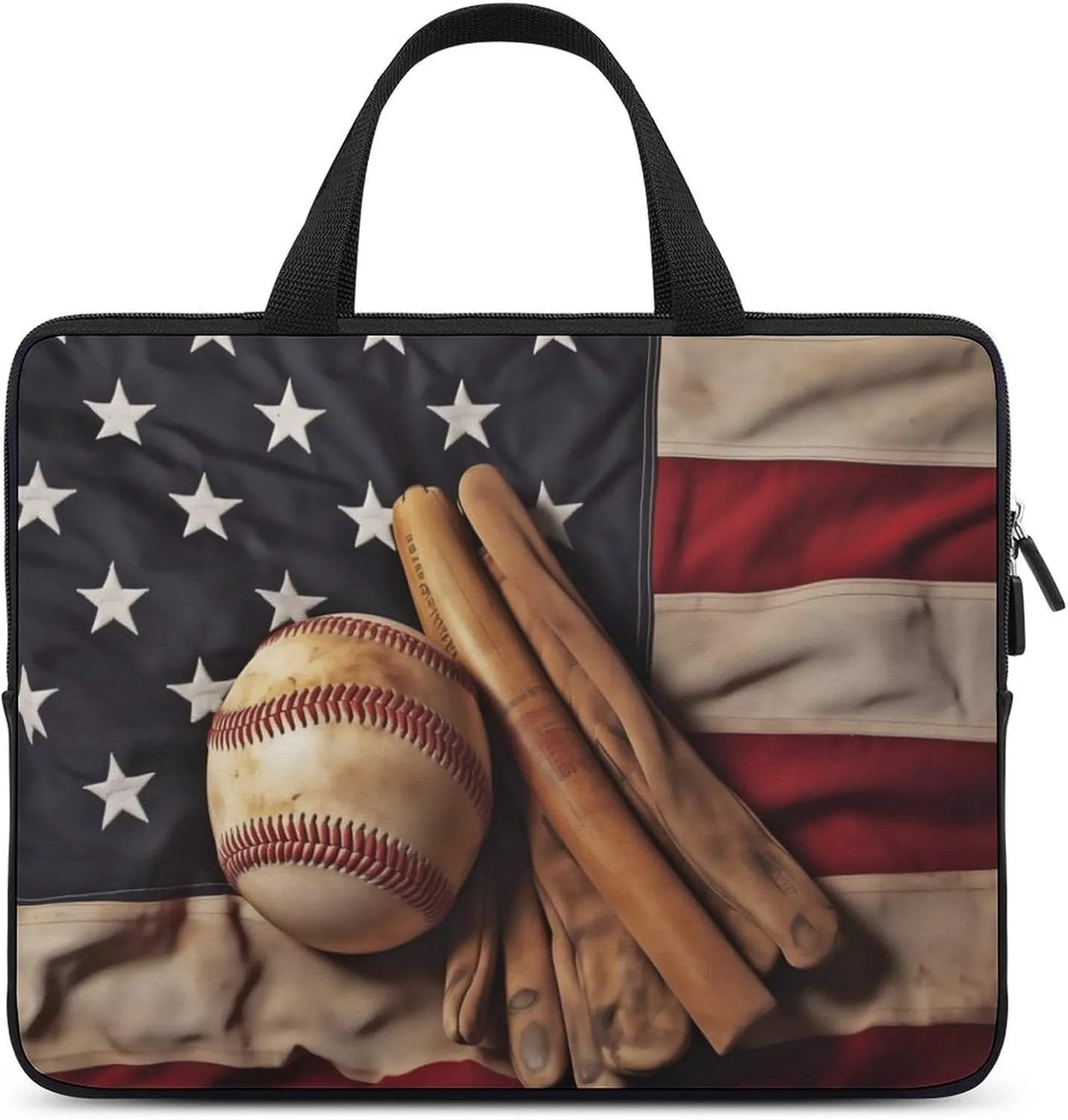American Flag BaseballLaptop Bag Laptop Case Computer Notebook Briefcase Messenger Bag with Adjustable Shoulder Strap 15.6 Inch
