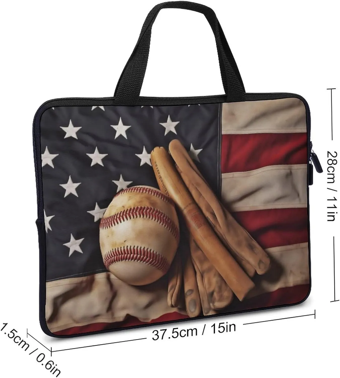 American Flag BaseballLaptop Bag Laptop Case Computer Notebook Briefcase Messenger Bag with Adjustable Shoulder Strap 15.6 Inch