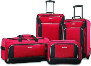American Tourister Fieldbrook XLT Softside Upright Luggage, Red/Black, 4-Piece Set (BB/DF/21/25)
