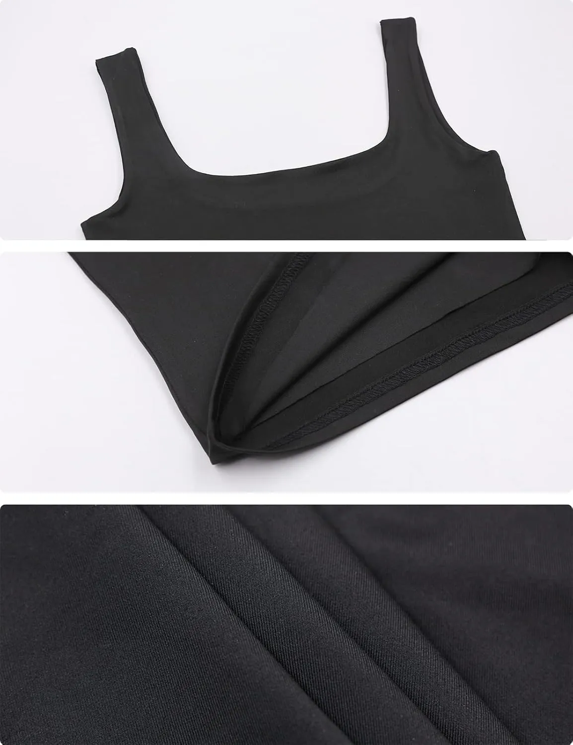Amilia Women's 2-Pack Basic Solid Square Neck Sleeveless Double Layer Crop Tank Tops Undershirt Casual Tunic Pullover Shirts