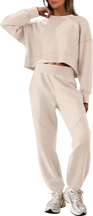 ANRABESS Womens 2 Piece Outfits Lounge Sets Cropped Sweatshirt & Joggers Fashion Sweatsuit Sweat Set 2025 Spring Travel