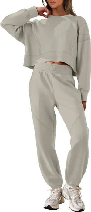 ANRABESS Womens 2 Piece Outfits Lounge Sets Cropped Sweatshirt & Joggers Fashion Sweatsuit Sweat Set 2025 Spring Travel