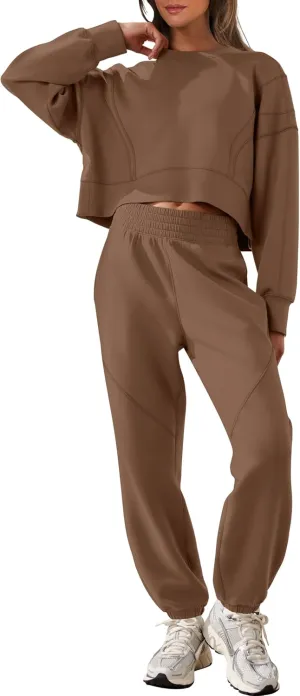 ANRABESS Womens 2 Piece Outfits Lounge Sets Cropped Sweatshirt & Joggers Fashion Sweatsuit Sweat Set 2025 Spring Travel