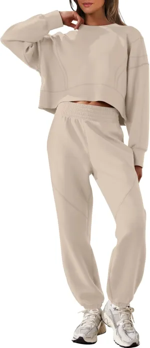ANRABESS Womens 2 Piece Outfits Lounge Sets Cropped Sweatshirt & Joggers Fashion Sweatsuit Sweat Set 2025 Spring Travel
