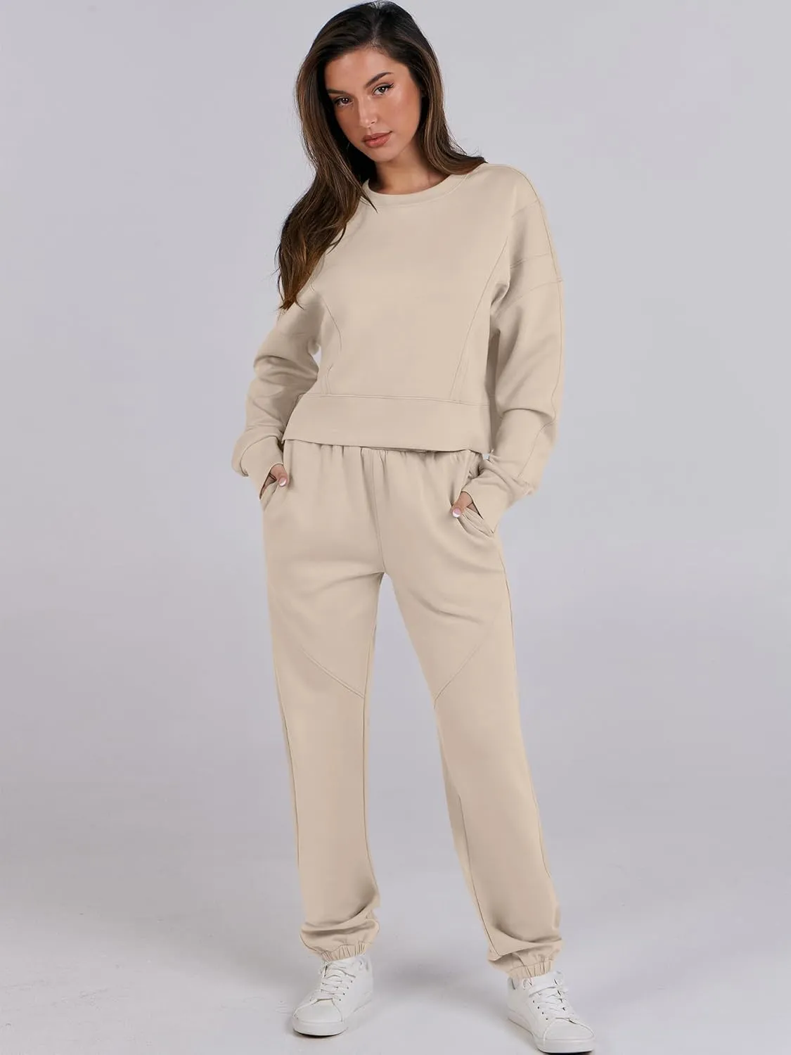 ANRABESS Womens 2 Piece Outfits Lounge Sets Cropped Sweatshirt & Joggers Fashion Sweatsuit Sweat Set 2025 Spring Travel