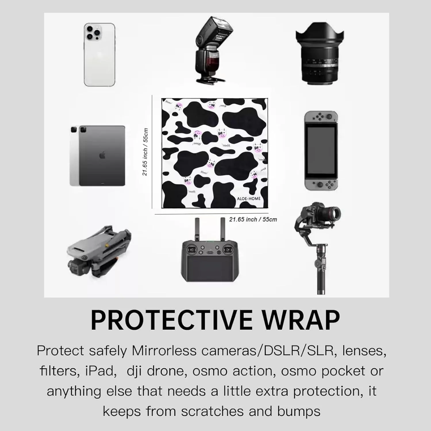 Anti-Scratch Camera Wrap, Self-Adhesive Protective Cloth for Lens, Tablet, Phone Washable, Foldable, 21.65 x 21.65 inch Large, Cloth Protective Camera Wrapper