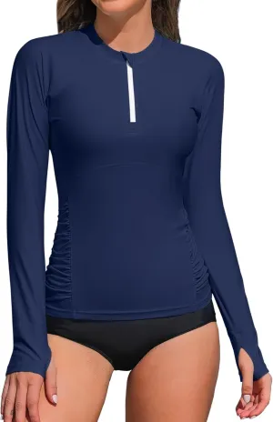 ATTRACO Women Rash Guard Long Sleeve Swimsuits UV UPF 50  Zipper Swim Shirt Quick Dry Sun Shirts