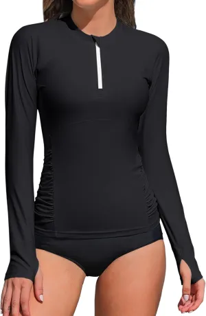 ATTRACO Women Rash Guard Long Sleeve Swimsuits UV UPF 50  Zipper Swim Shirt Quick Dry Sun Shirts
