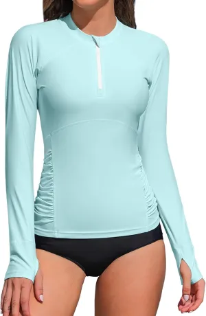 ATTRACO Women Rash Guard Long Sleeve Swimsuits UV UPF 50  Zipper Swim Shirt Quick Dry Sun Shirts