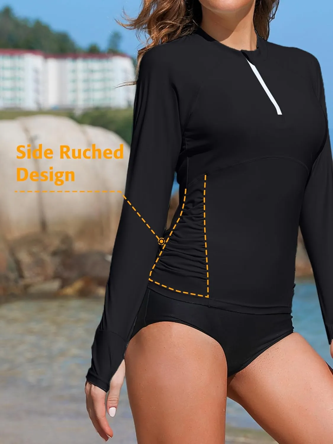 ATTRACO Women Rash Guard Long Sleeve Swimsuits UV UPF 50  Zipper Swim Shirt Quick Dry Sun Shirts