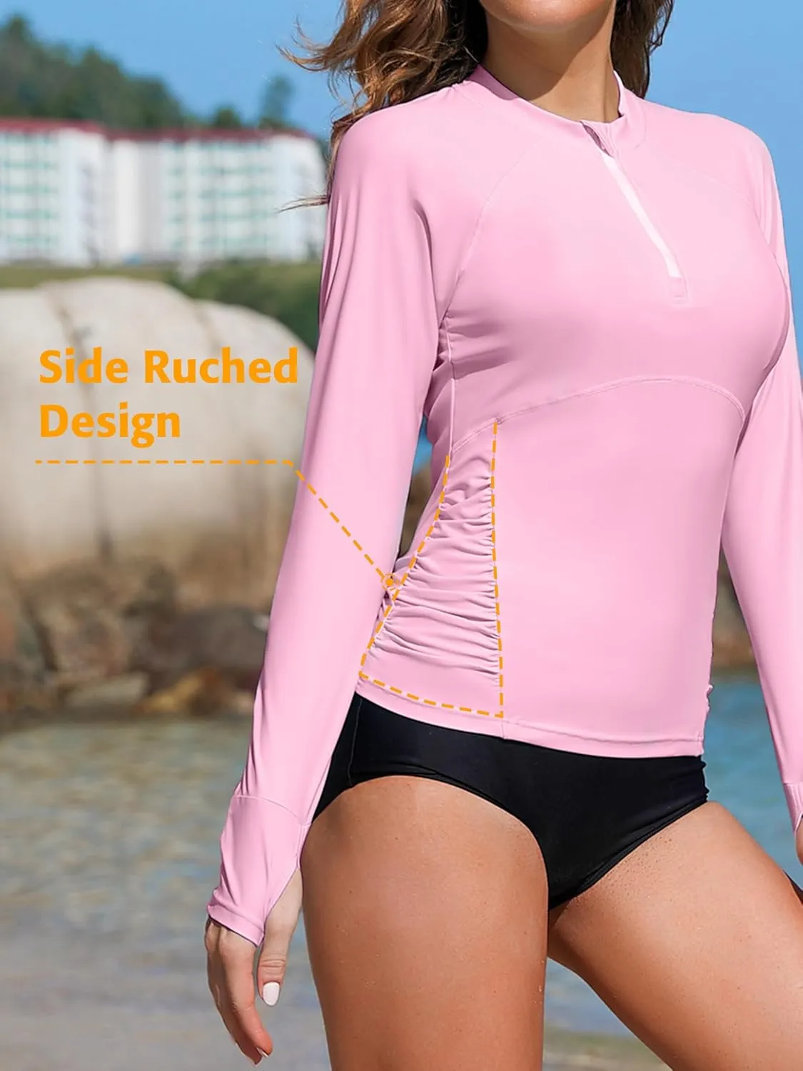 ATTRACO Women Rash Guard Long Sleeve Swimsuits UV UPF 50  Zipper Swim Shirt Quick Dry Sun Shirts