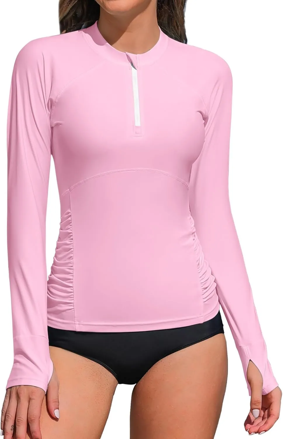 ATTRACO Women Rash Guard Long Sleeve Swimsuits UV UPF 50  Zipper Swim Shirt Quick Dry Sun Shirts