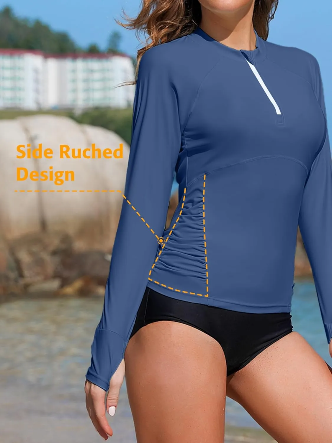 ATTRACO Women Rash Guard Long Sleeve Swimsuits UV UPF 50  Zipper Swim Shirt Quick Dry Sun Shirts