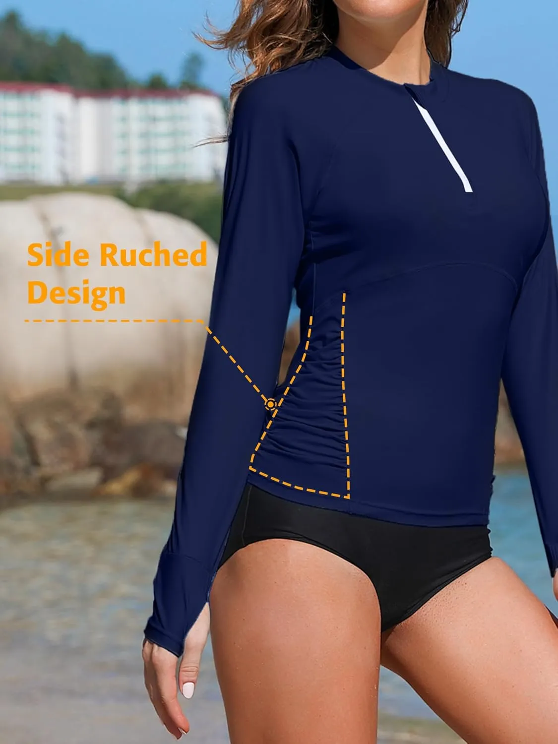 ATTRACO Women Rash Guard Long Sleeve Swimsuits UV UPF 50  Zipper Swim Shirt Quick Dry Sun Shirts
