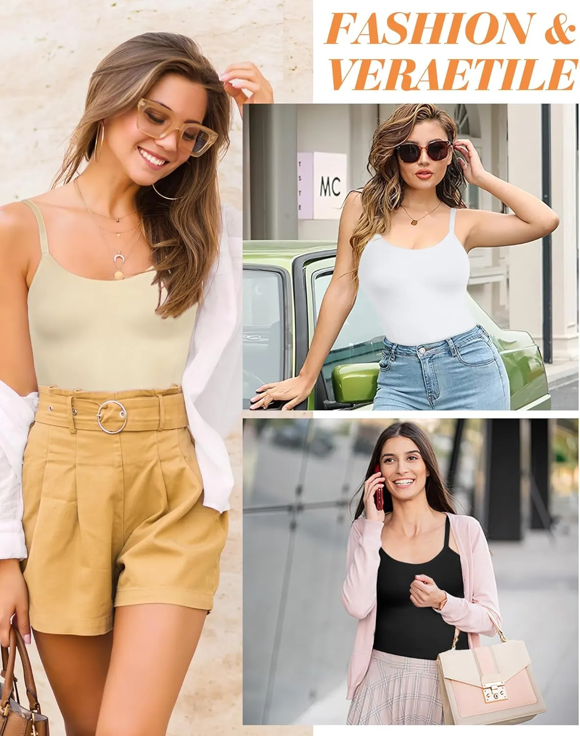 AURUZA 2PCS Womens Shapewear Tummy Control Scoop Neck Camisole Tops for Women Seamless Compression Tank Top Regular Plus Size