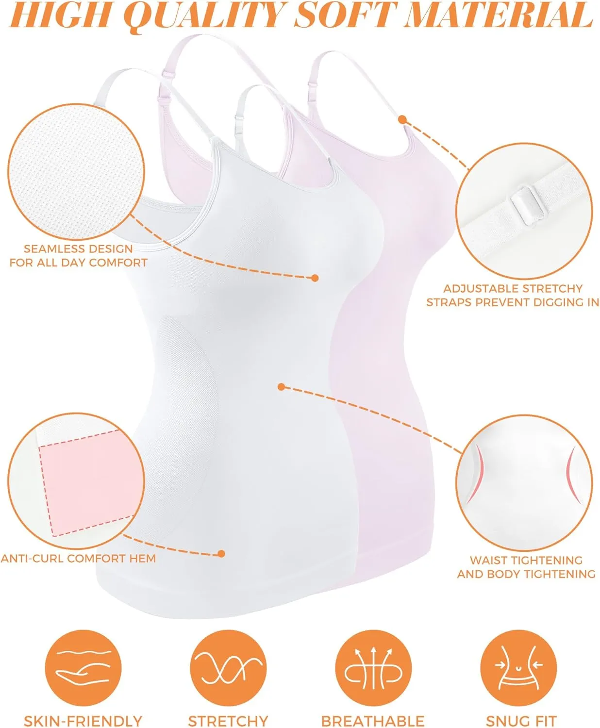 AURUZA 2PCS Womens Shapewear Tummy Control Scoop Neck Camisole Tops for Women Seamless Compression Tank Top Regular Plus Size