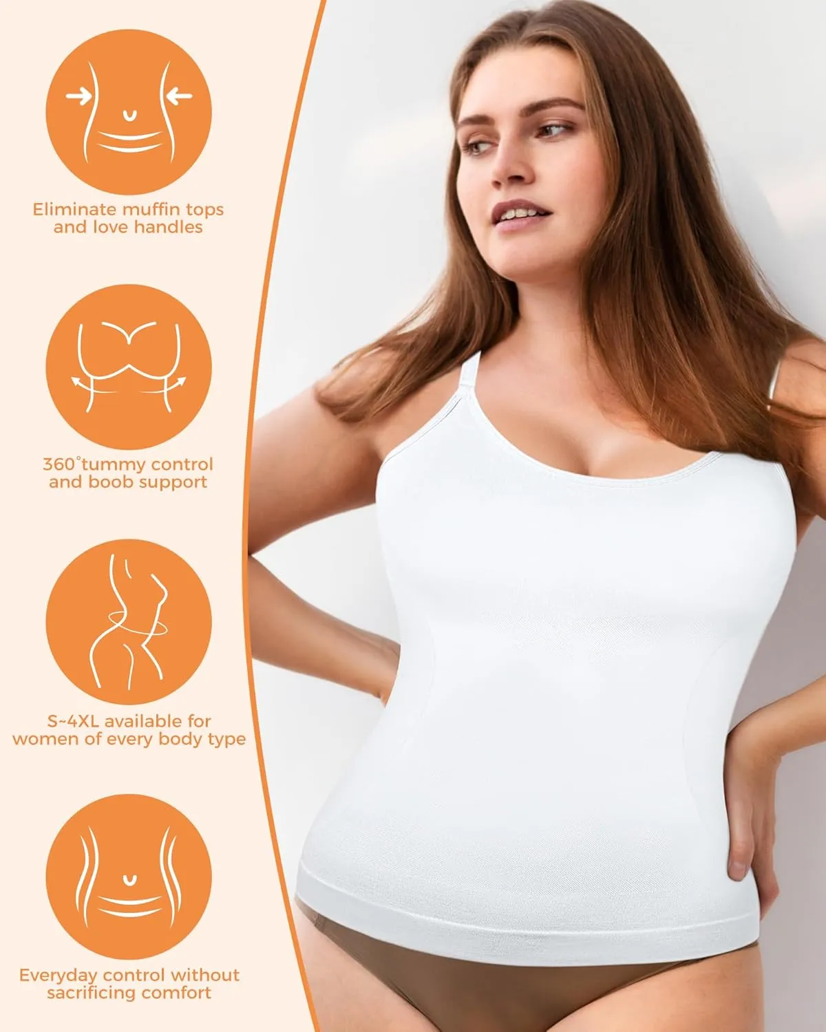 AURUZA 2PCS Womens Shapewear Tummy Control Scoop Neck Camisole Tops for Women Seamless Compression Tank Top Regular Plus Size