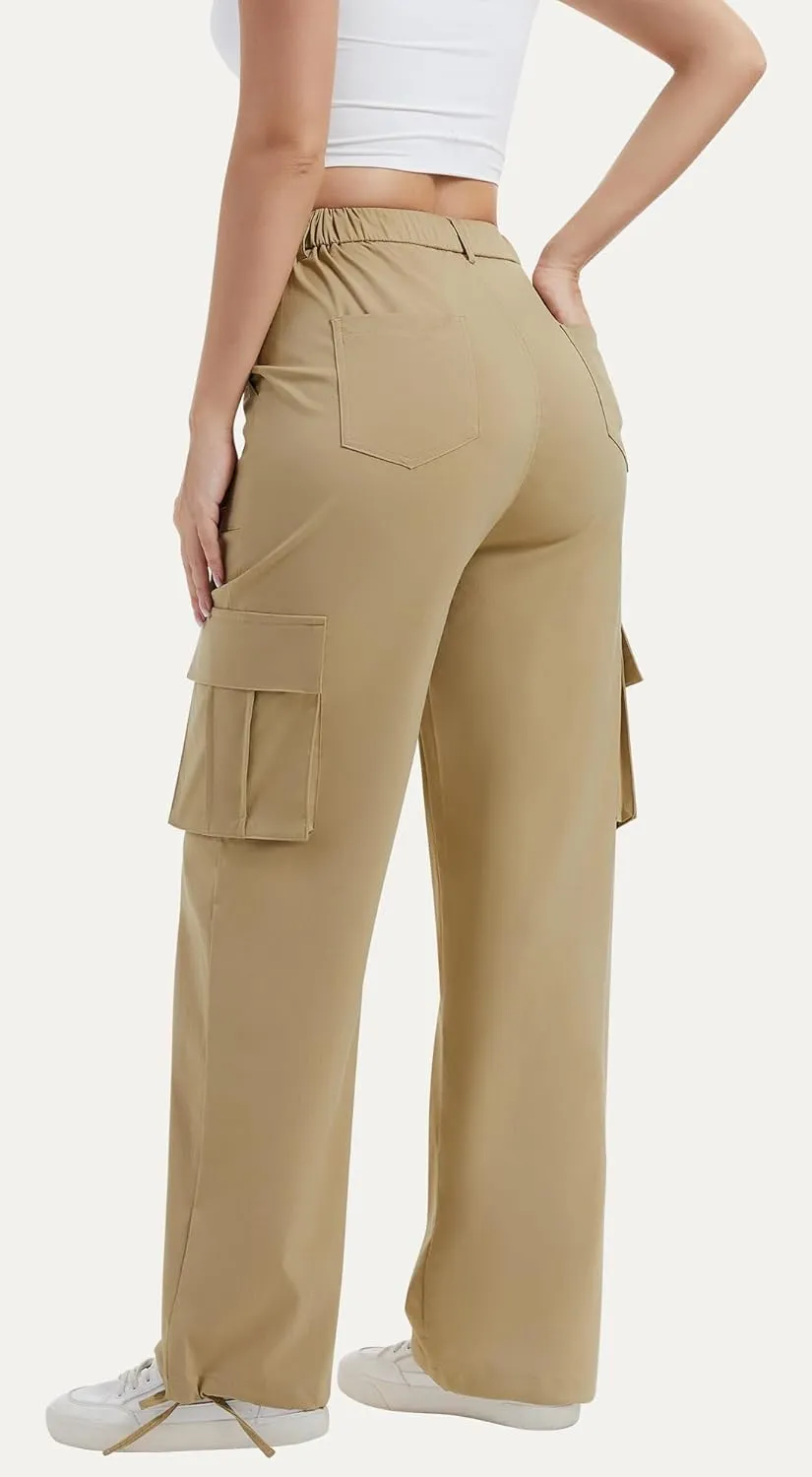 AVAMO Stretchy Cargo Pants for Women with Pockets High Waisted Baggy Wide Leg Y2K Lightweight Hiking Casual Streetwear