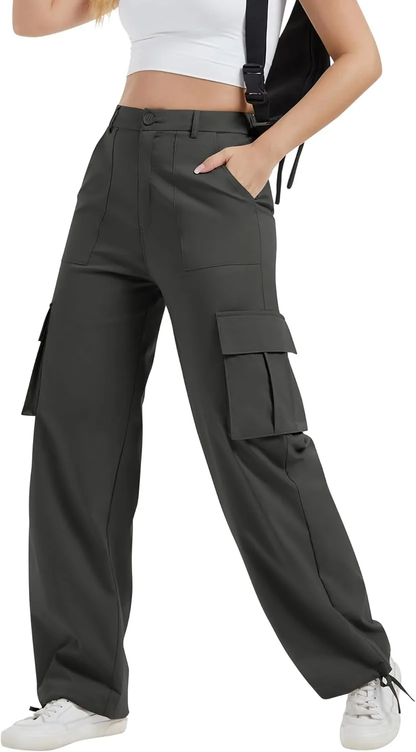 AVAMO Stretchy Cargo Pants for Women with Pockets High Waisted Baggy Wide Leg Y2K Lightweight Hiking Casual Streetwear