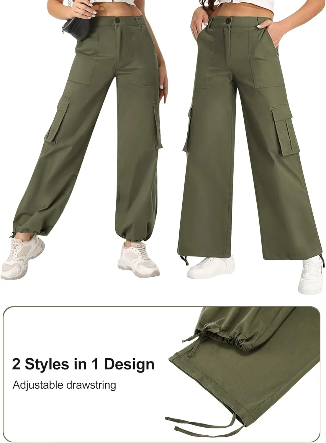 AVAMO Stretchy Cargo Pants for Women with Pockets High Waisted Baggy Wide Leg Y2K Lightweight Hiking Casual Streetwear