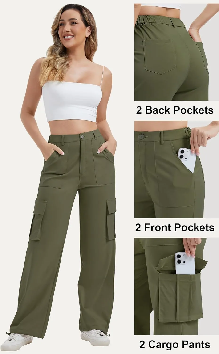 AVAMO Stretchy Cargo Pants for Women with Pockets High Waisted Baggy Wide Leg Y2K Lightweight Hiking Casual Streetwear