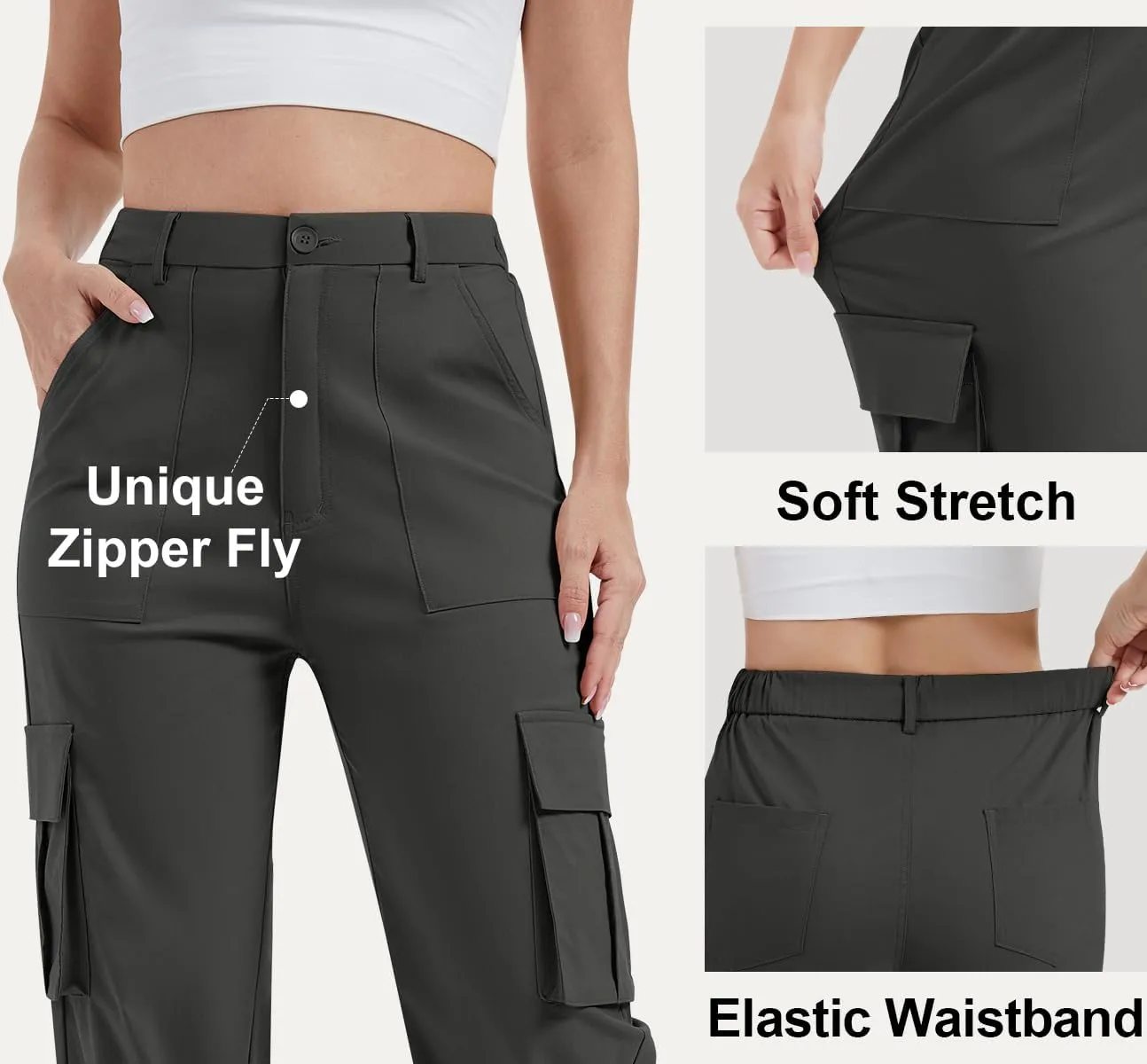 AVAMO Stretchy Cargo Pants for Women with Pockets High Waisted Baggy Wide Leg Y2K Lightweight Hiking Casual Streetwear