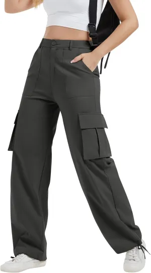 AVAMO Stretchy Cargo Pants for Women with Pockets High Waisted Baggy Wide Leg Y2K Lightweight Hiking Casual Streetwear