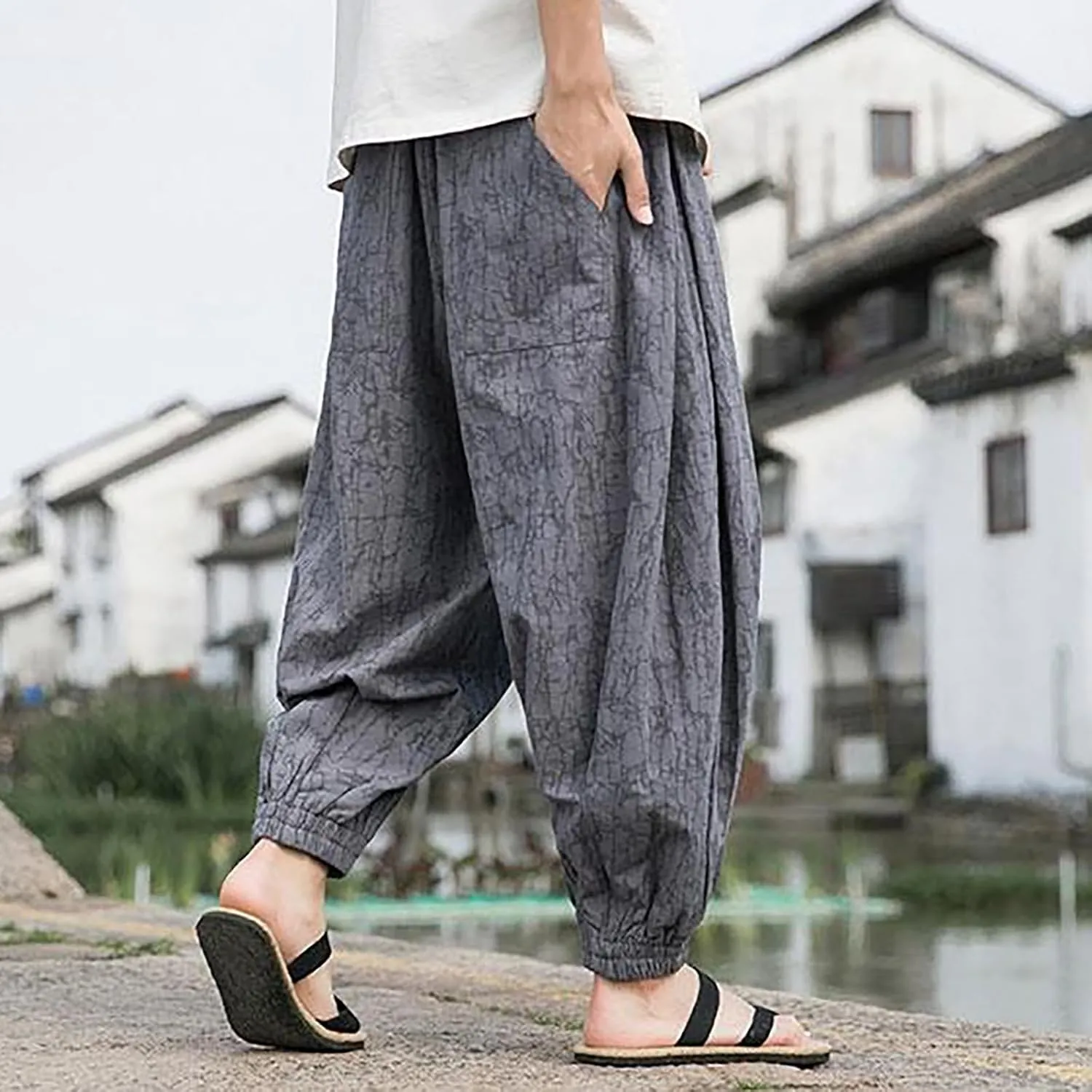 Baggy Aladdin Harem Pants for Mens Cotton Harem Pants Hippie Boho Trousers Casual Loose Hippie Yoga Beach Pants