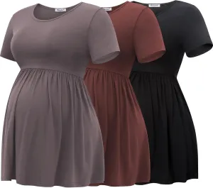 Bearsland Maternity Tops Short Sleeve Scoop Neck Breastfeeding Shirt Pregnancy Clothes