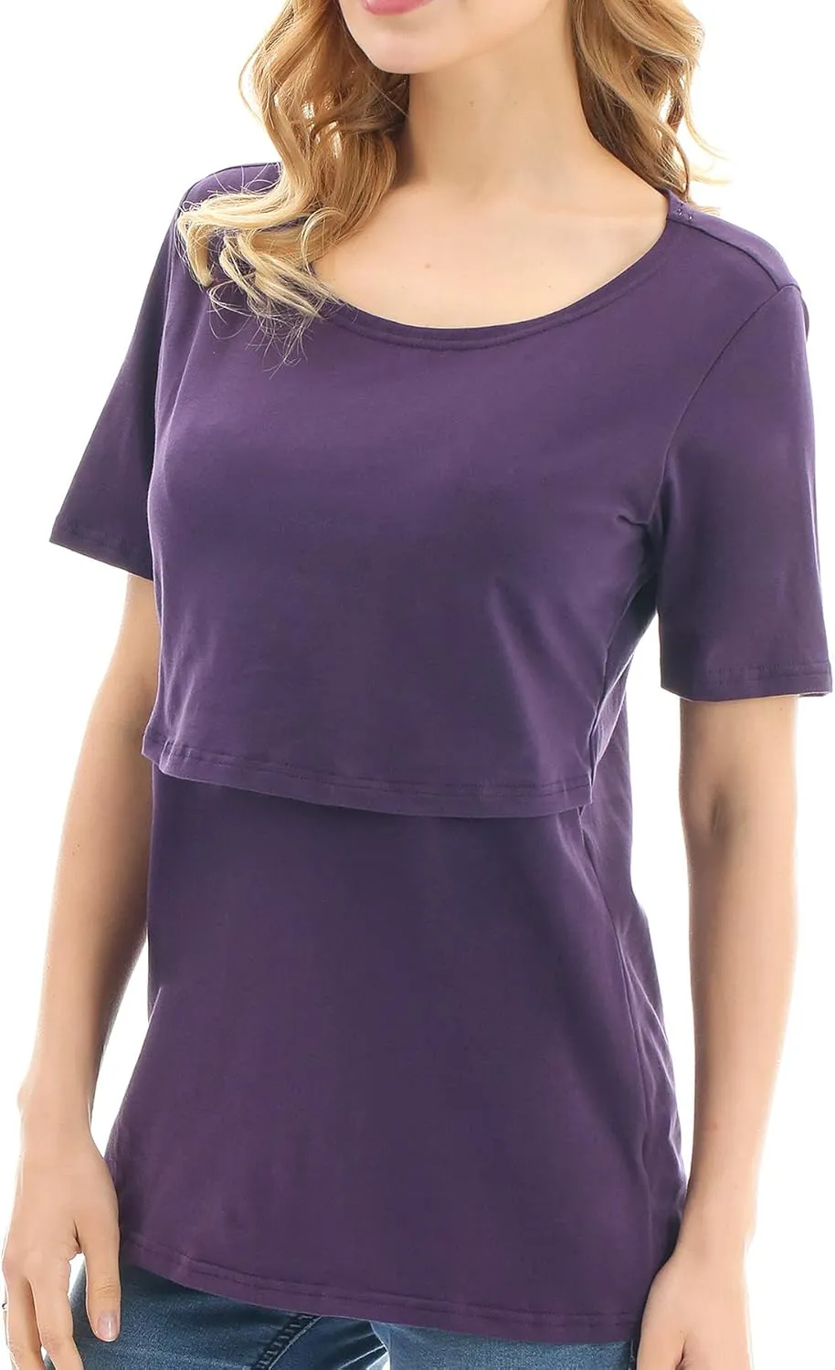 Bearsland Women's 3 Packs Cotton Maternity Nursing Tops Short Sleeve Breastfeeding Clothes